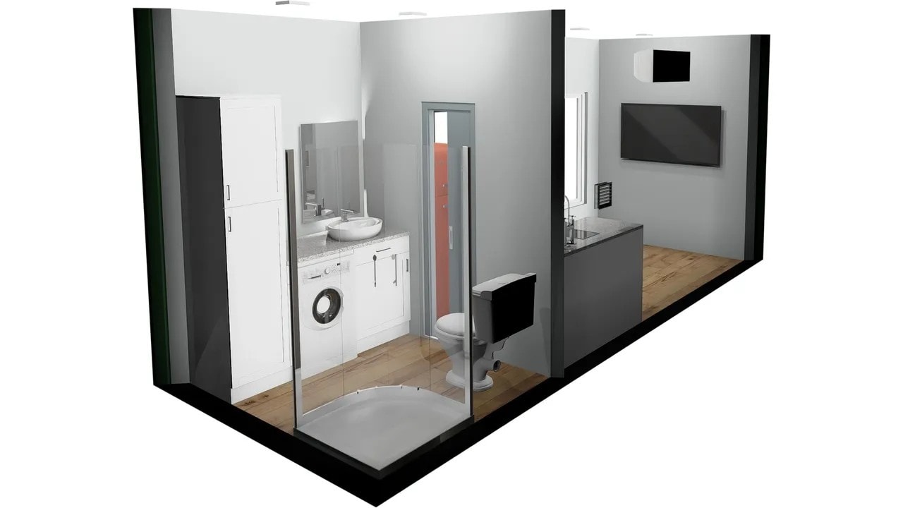 Container home bathroom modern tile shower